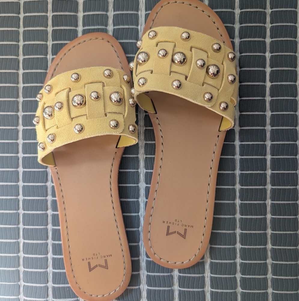 Marc Fisher Yellow Slide Sandals with Studded Strap